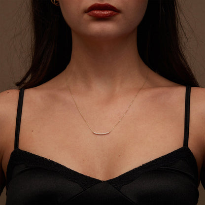 Dainty Pave Diamond Curved Bar Necklace for Women
