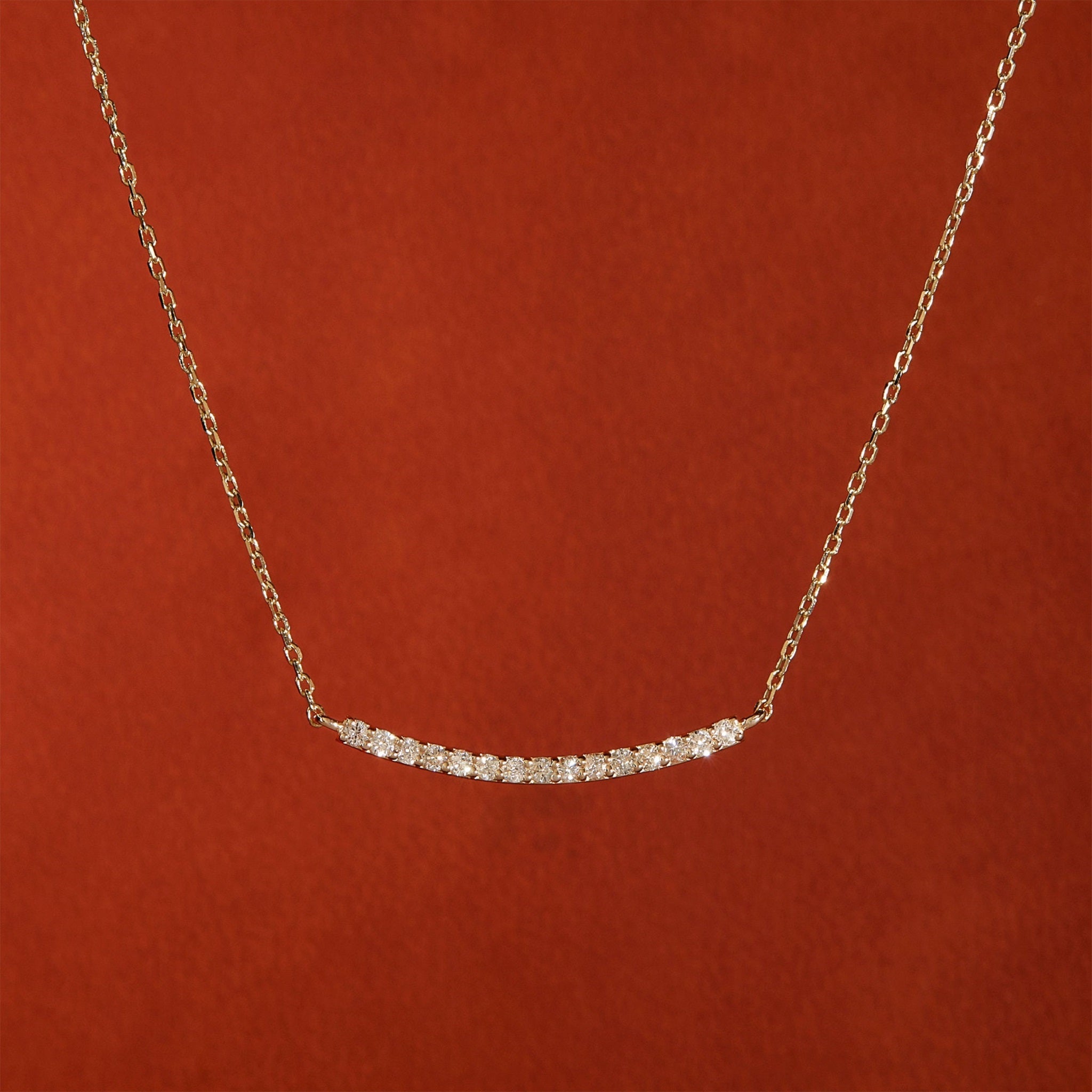 Dainty Pave Diamond Curved Bar Necklace for Women