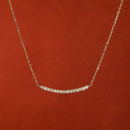 Dainty Pave Diamond Curved Bar Necklace for Women