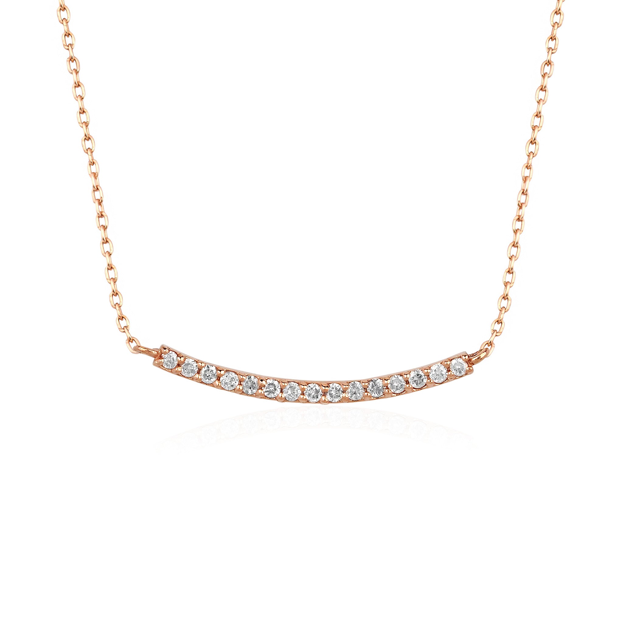 Dainty Pave Diamond Curved Bar Necklace for Women
