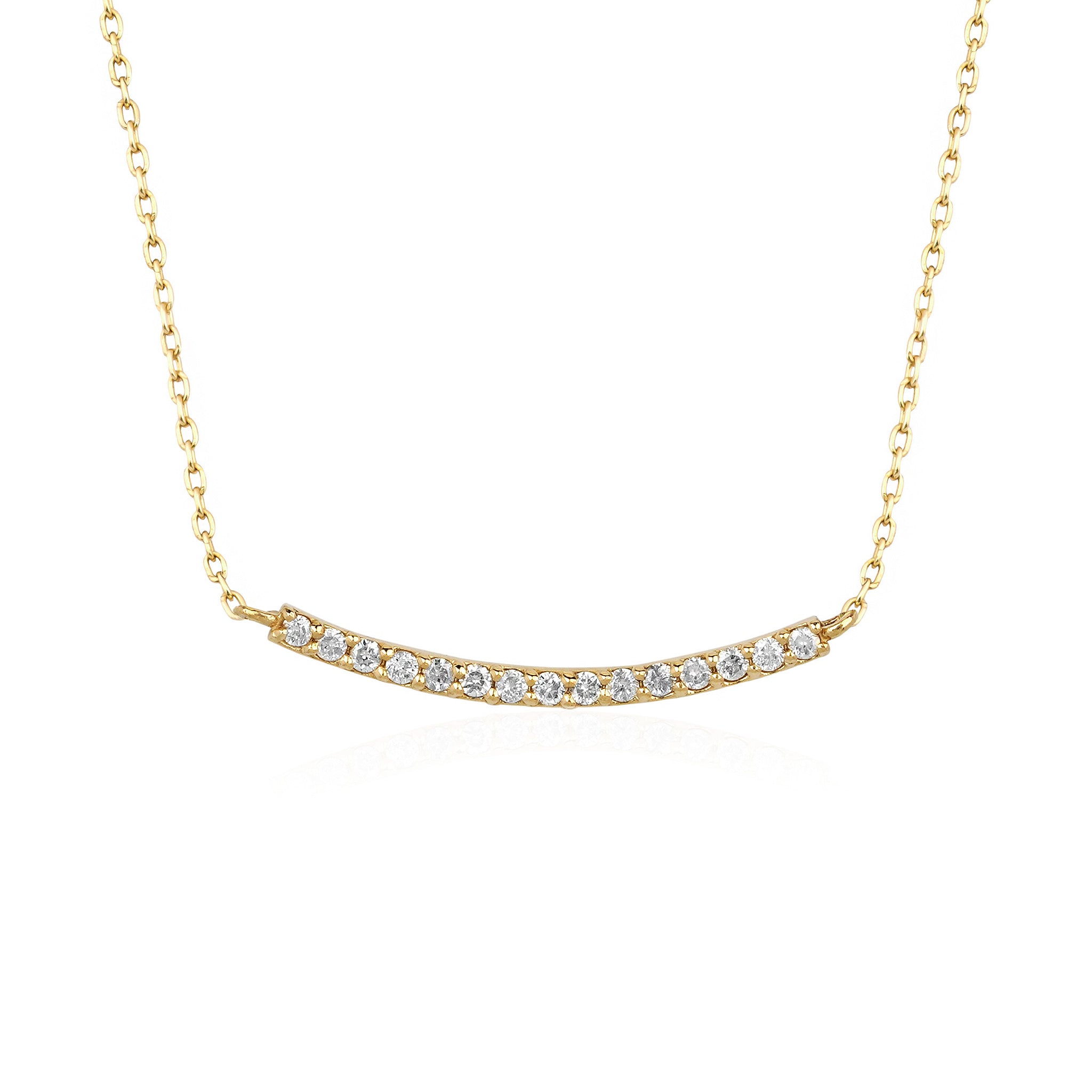Dainty Pave Diamond Curved Bar Necklace for Women