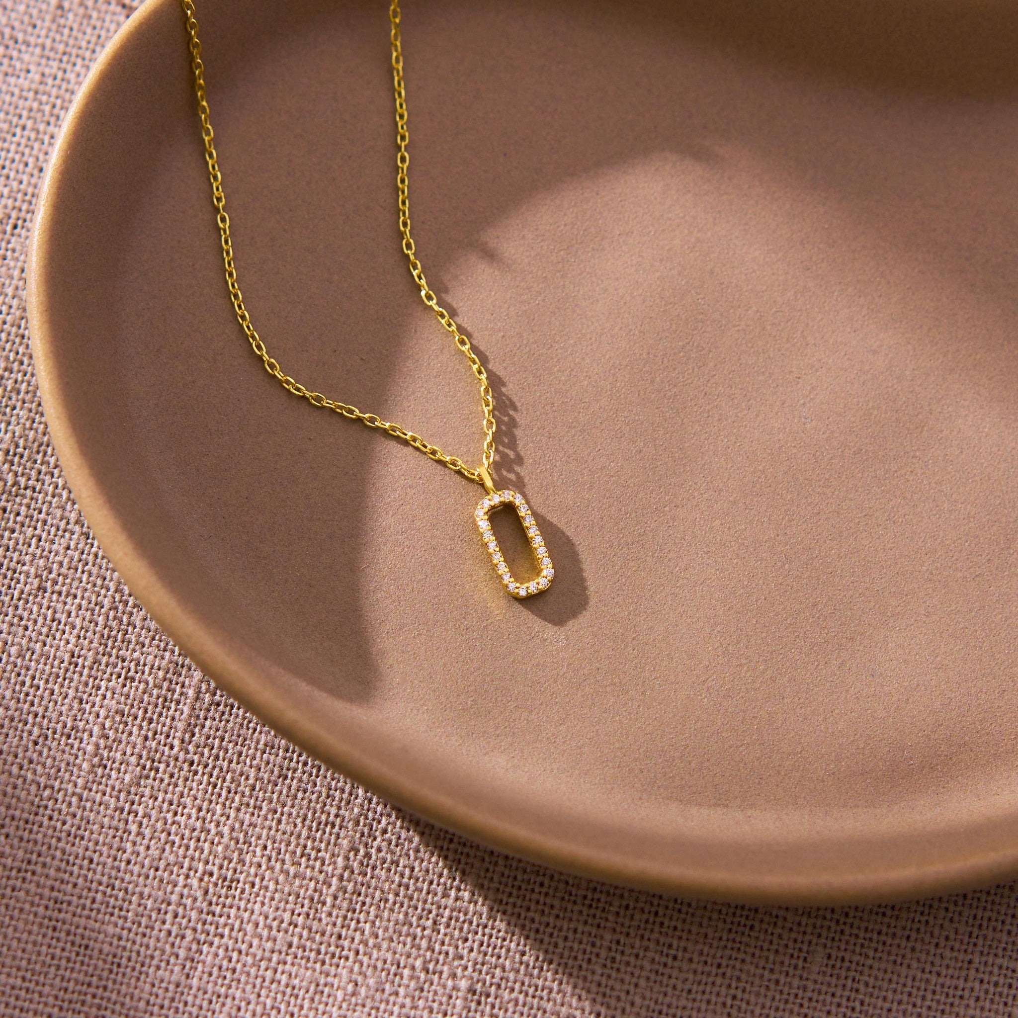 Minimalist Pave Diamond Rectangle Necklace
