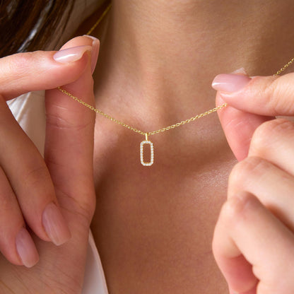 Minimalist Pave Diamond Rectangle Necklace