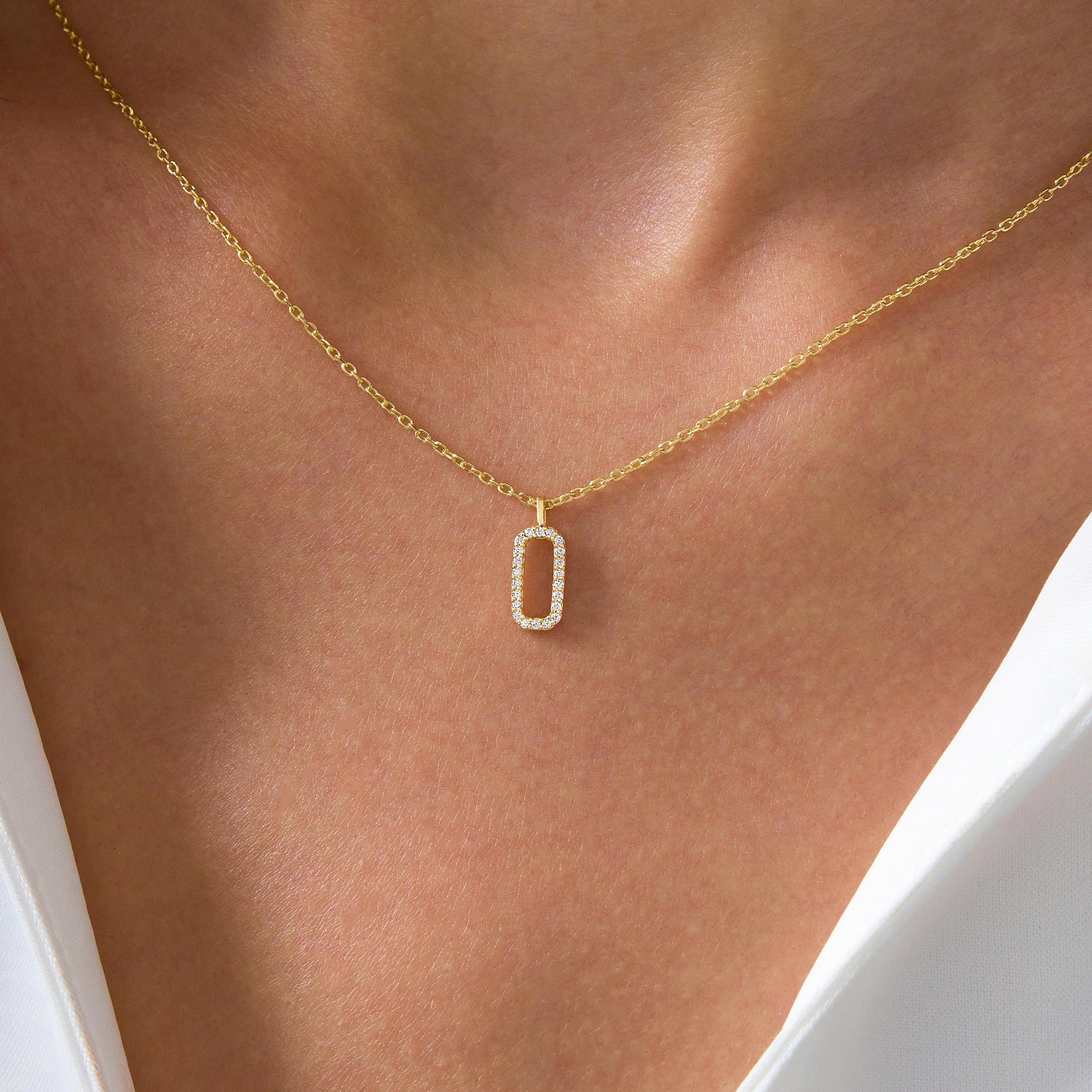 Minimalist Pave Diamond Rectangle Necklace