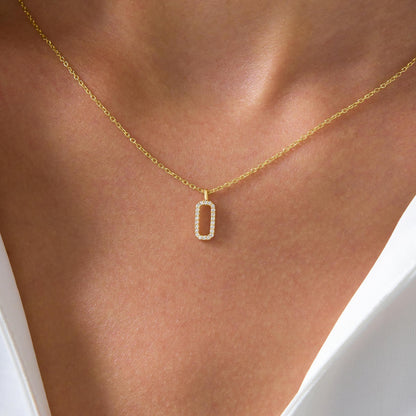 Minimalist Pave Diamond Rectangle Necklace