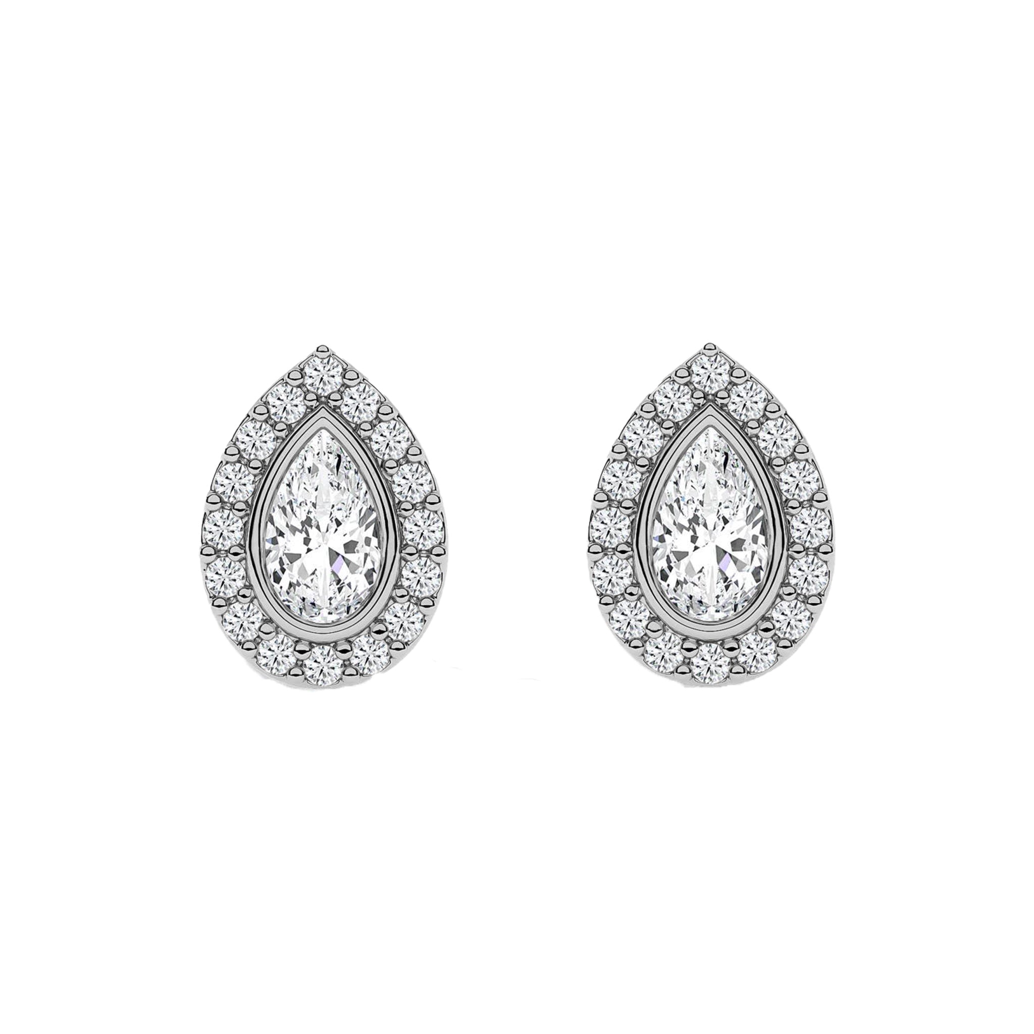 Tear Drop Halo Diamond Stud Earrings