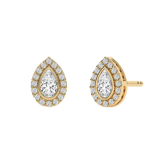 Tear Drop Halo Diamond Stud Earrings