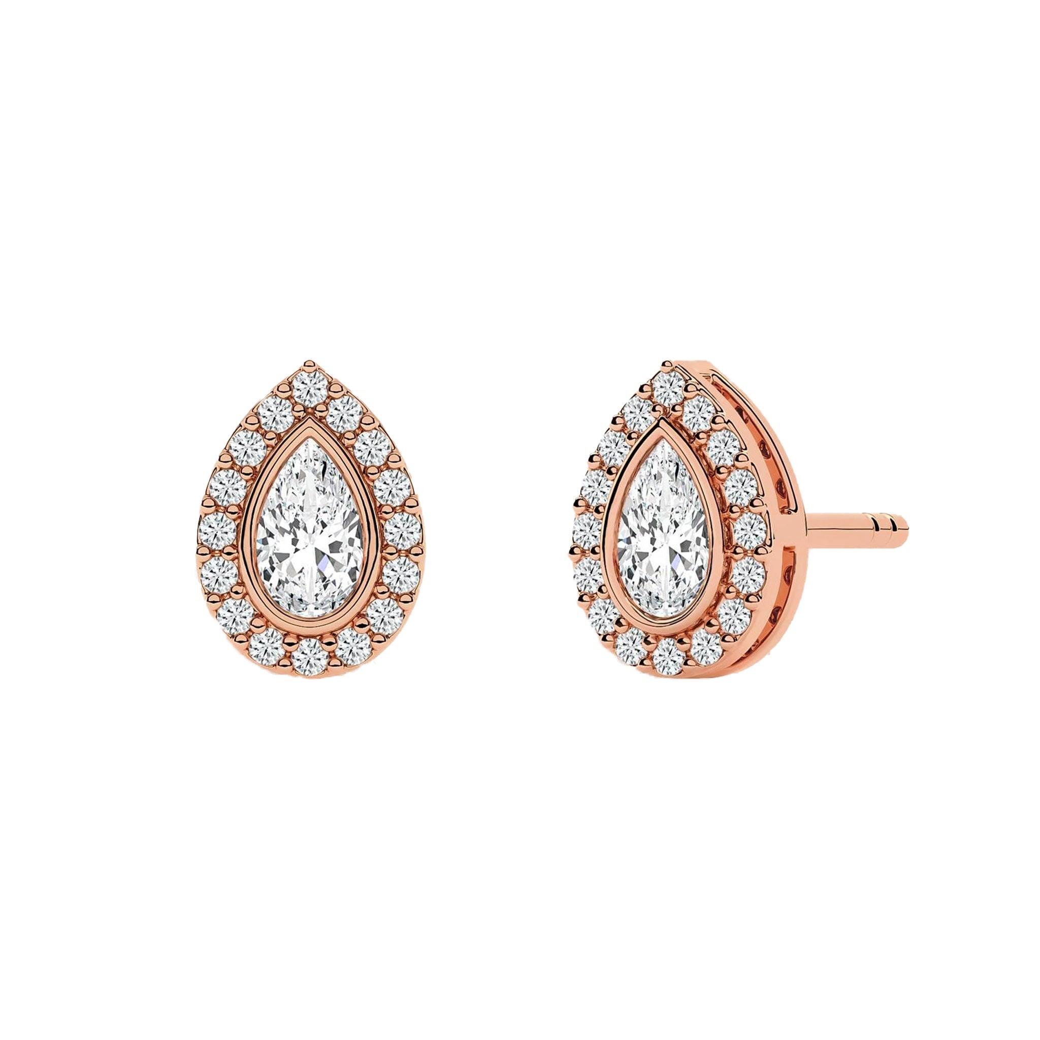 Tear Drop Halo Diamond Stud Earrings