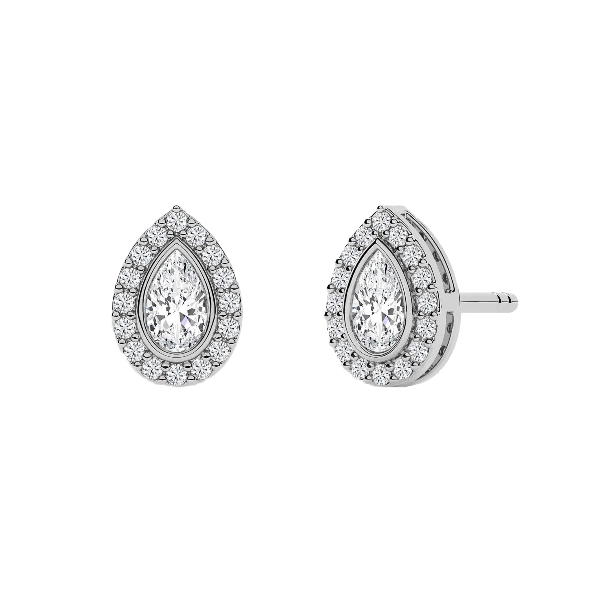 Tear Drop Halo Diamond Stud Earrings