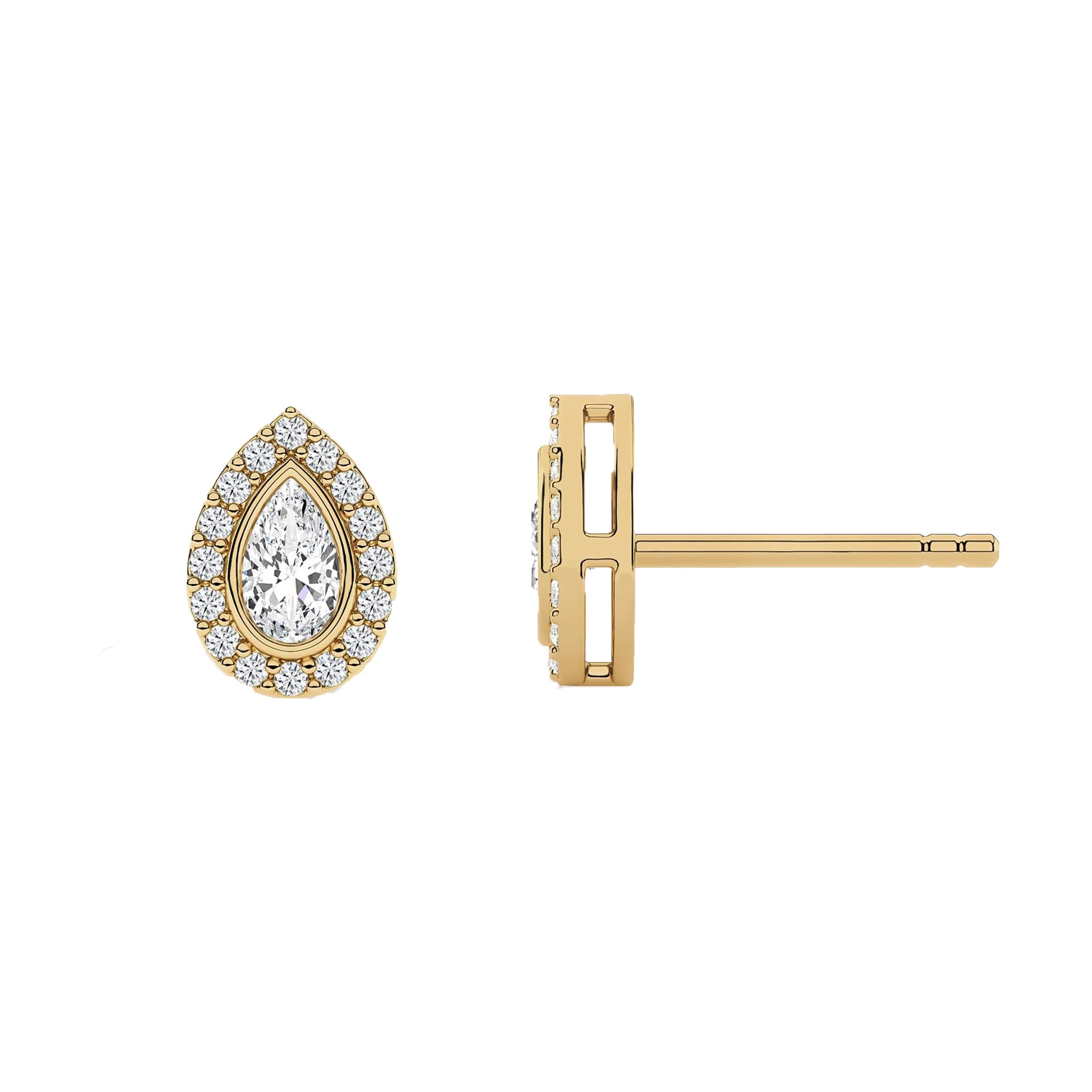 Tear Drop Halo Diamond Stud Earrings
