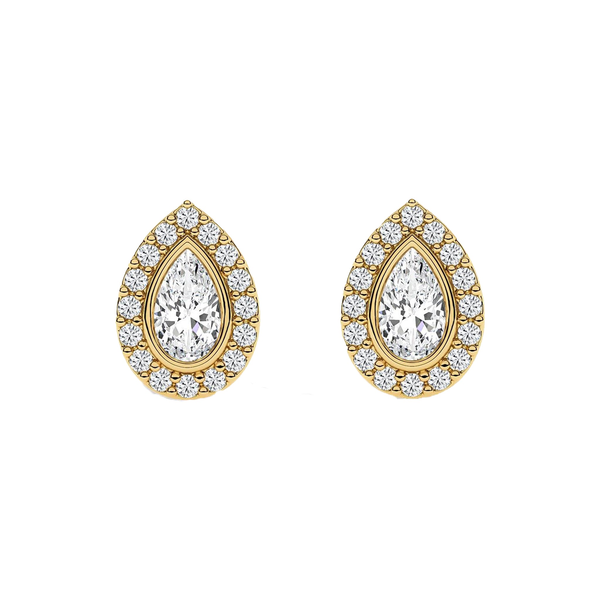 Tear Drop Halo Diamond Stud Earrings