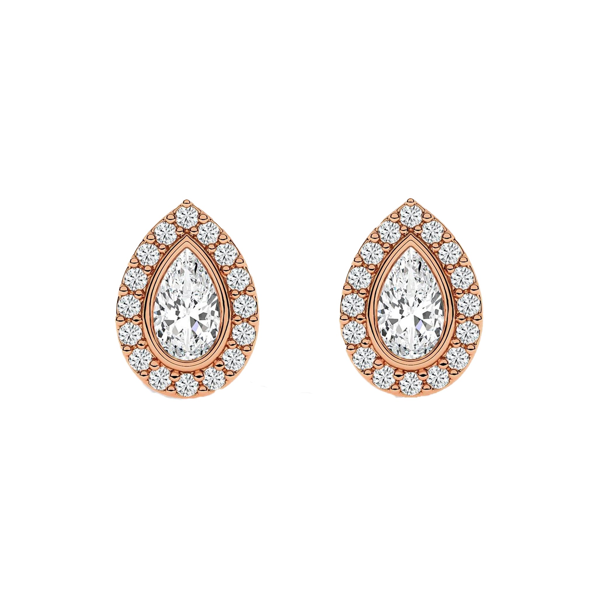 Tear Drop Halo Diamond Stud Earrings