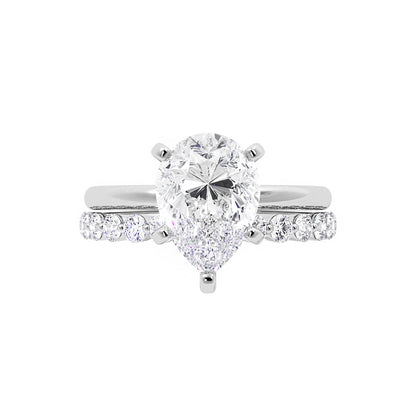 Tear Drop Shaped Moissanite Engagement Ring Set