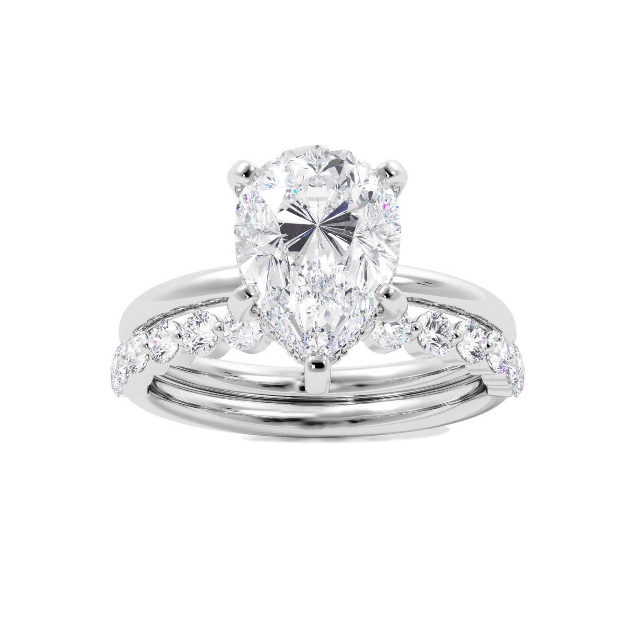 Tear Drop Shaped Moissanite Engagement Ring Set