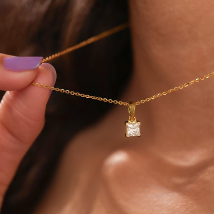 Square Shaped Solitaire Pendant Necklace