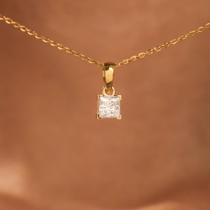 Square Shaped Solitaire Pendant Necklace