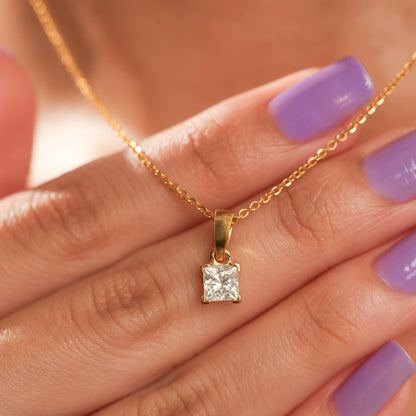 Square Shaped Solitaire Pendant Necklace