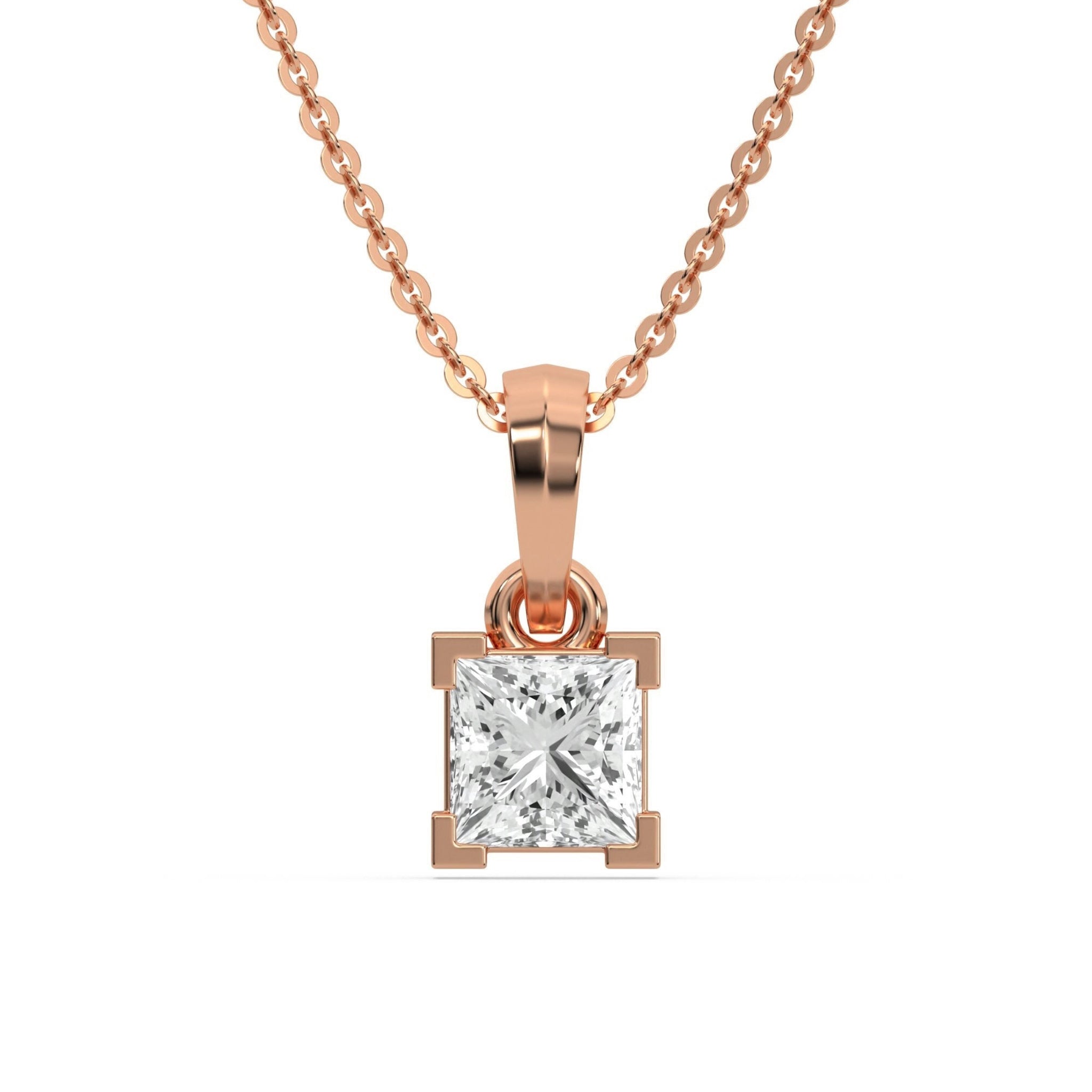 Square Shaped Solitaire Pendant Necklace