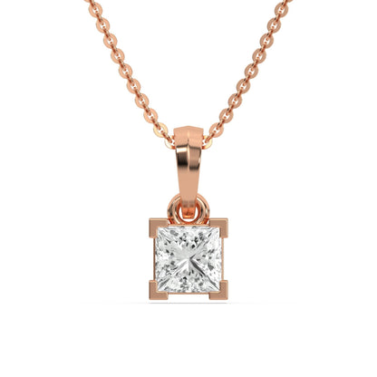 Square Shaped Solitaire Pendant Necklace