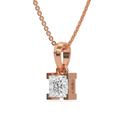 Square Shaped Solitaire Pendant Necklace