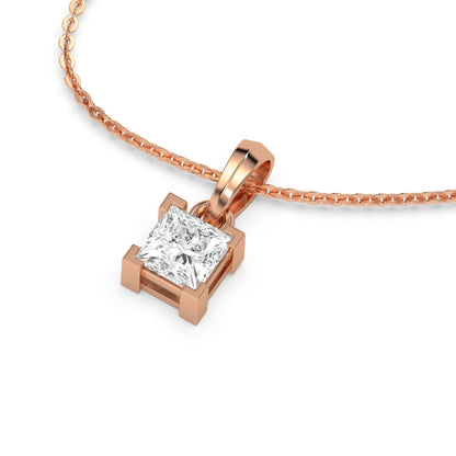 Square Shaped Solitaire Pendant Necklace