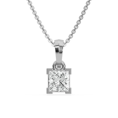 Square Shaped Solitaire Pendant Necklace