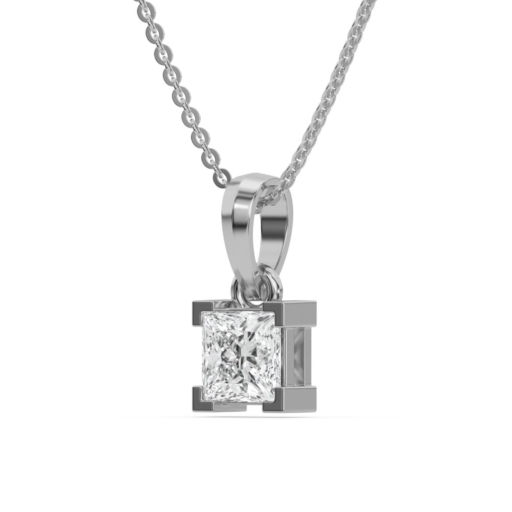 Square Shaped Solitaire Pendant Necklace