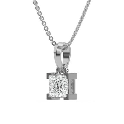 Square Shaped Solitaire Pendant Necklace