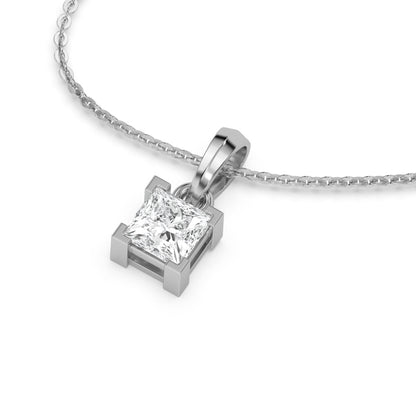 Square Shaped Solitaire Pendant Necklace