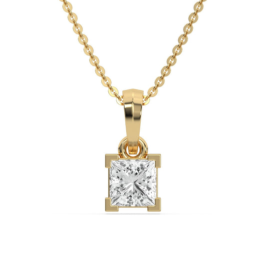 Square Shaped Solitaire Pendant Necklace