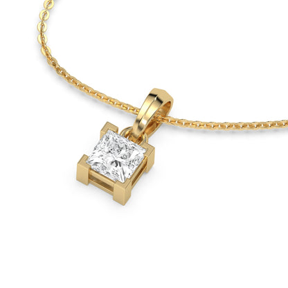 Square Shaped Solitaire Pendant Necklace