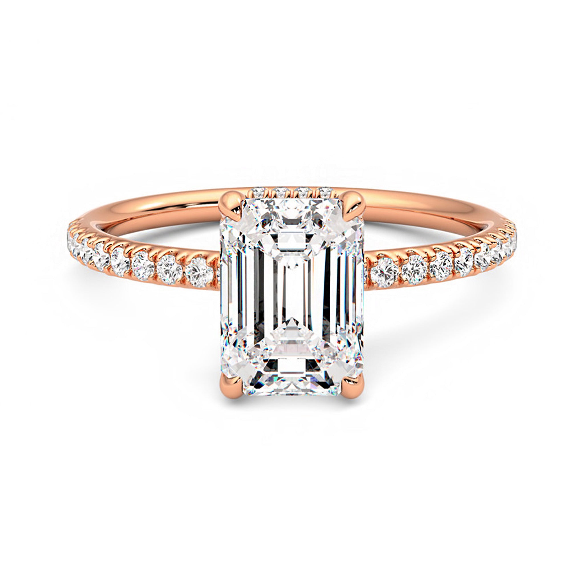 Hidden Halo Emerald Cut Engagement Ring With Pave Side Stones