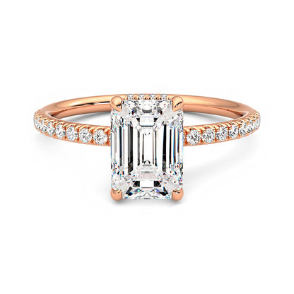 Hidden Halo Emerald Cut Engagement Ring With Pave Side Stones