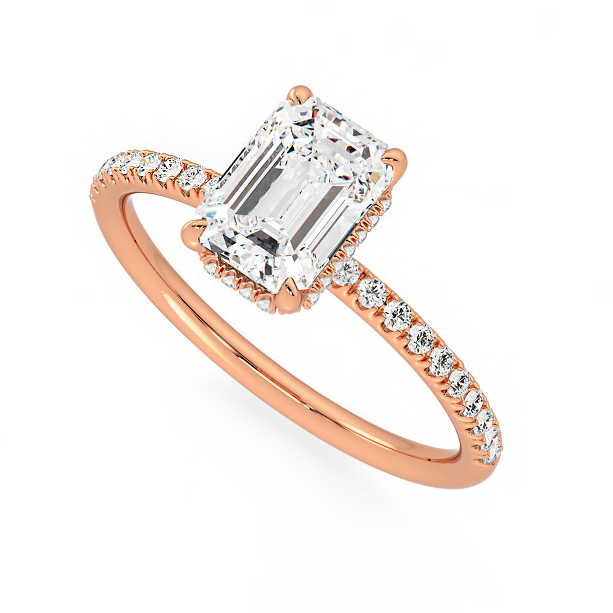 Hidden Halo Emerald Cut Engagement Ring With Pave Side Stones