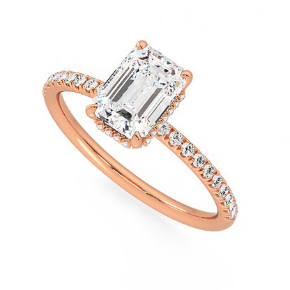Hidden Halo Emerald Cut Engagement Ring With Pave Side Stones