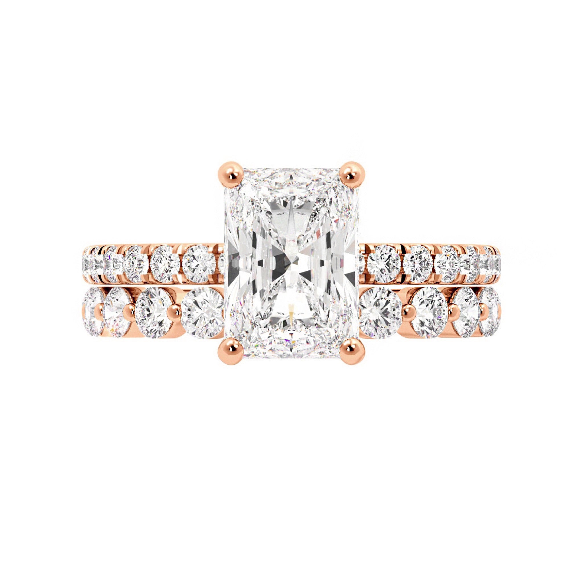 Radiant Engagement Ring with Floating Bubble Wedding Band