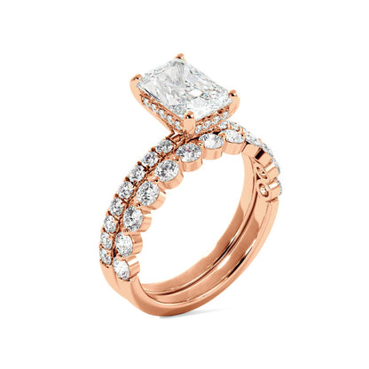 Radiant Engagement Ring with Floating Bubble Wedding Band