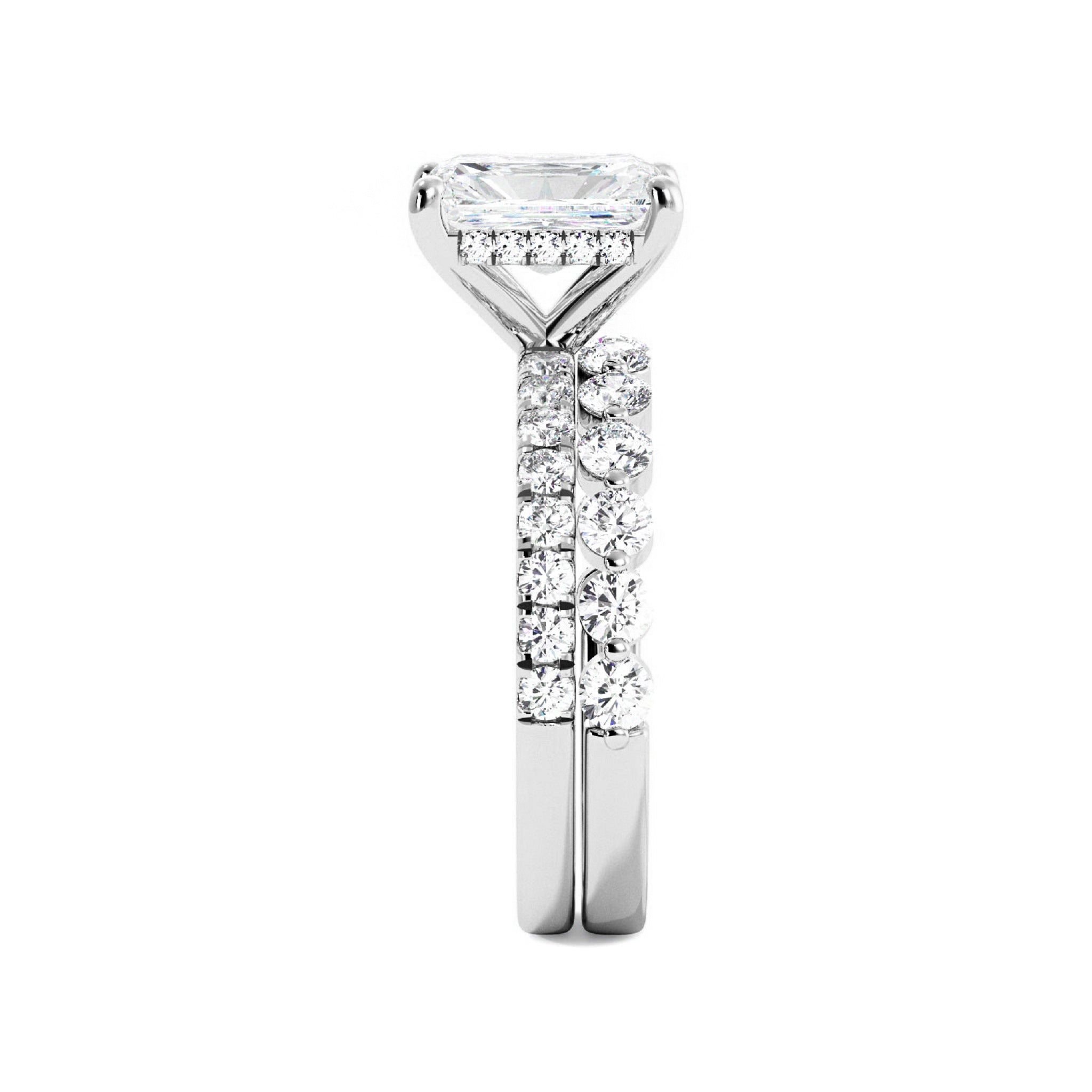 Radiant Engagement Ring with Floating Bubble Wedding Band