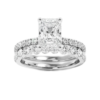 Radiant Engagement Ring with Floating Bubble Wedding Band