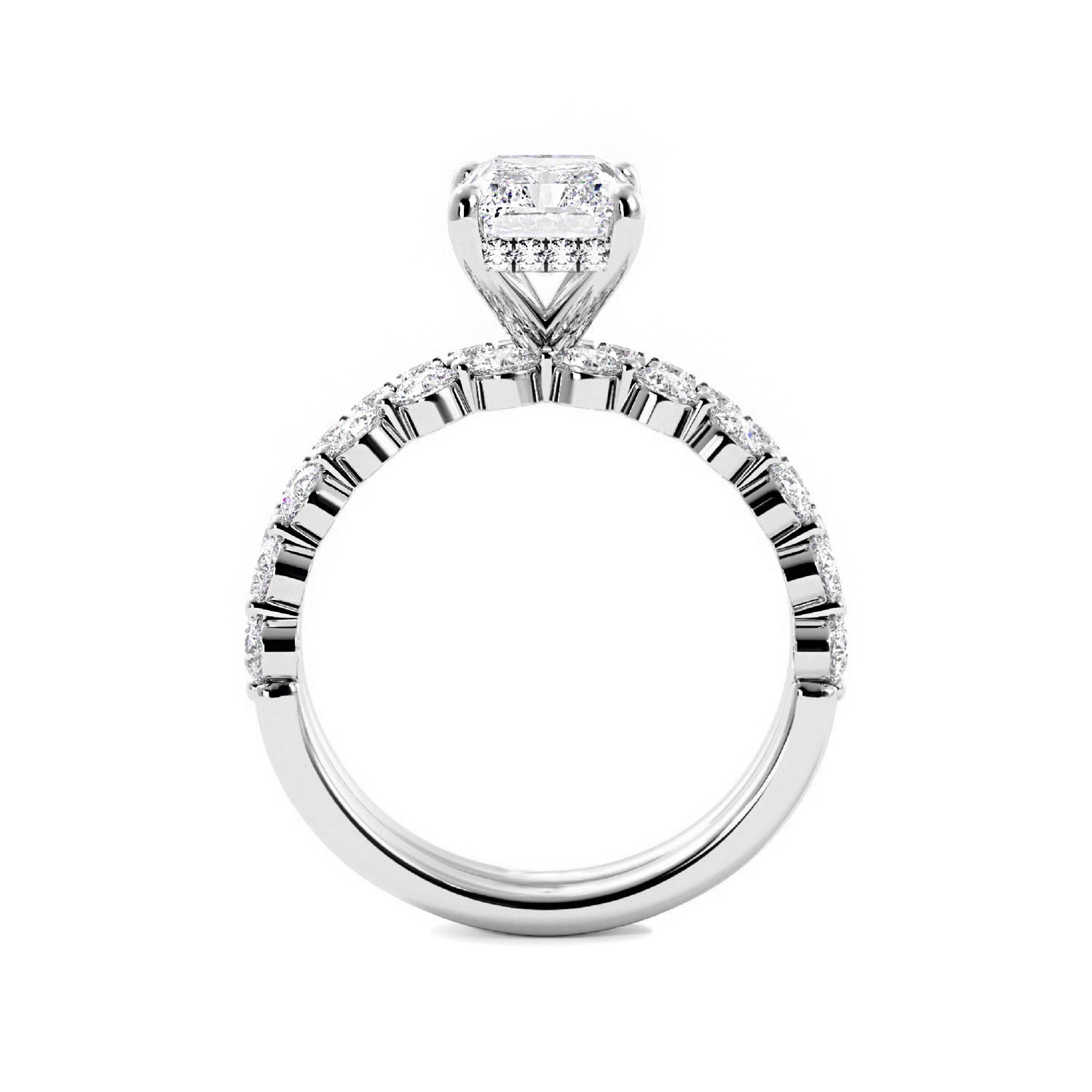 Radiant Engagement Ring with Floating Bubble Wedding Band