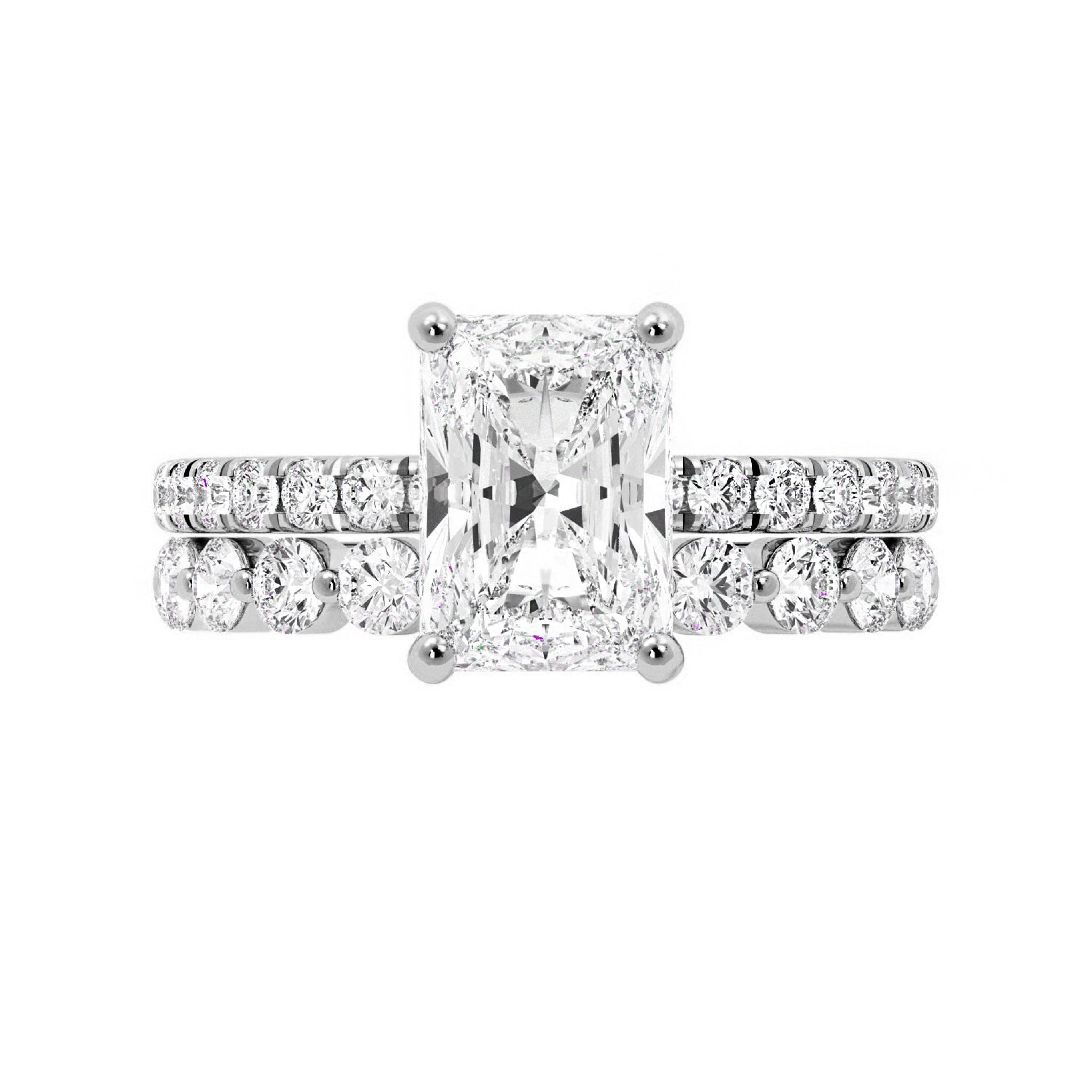 Radiant Engagement Ring with Floating Bubble Wedding Band