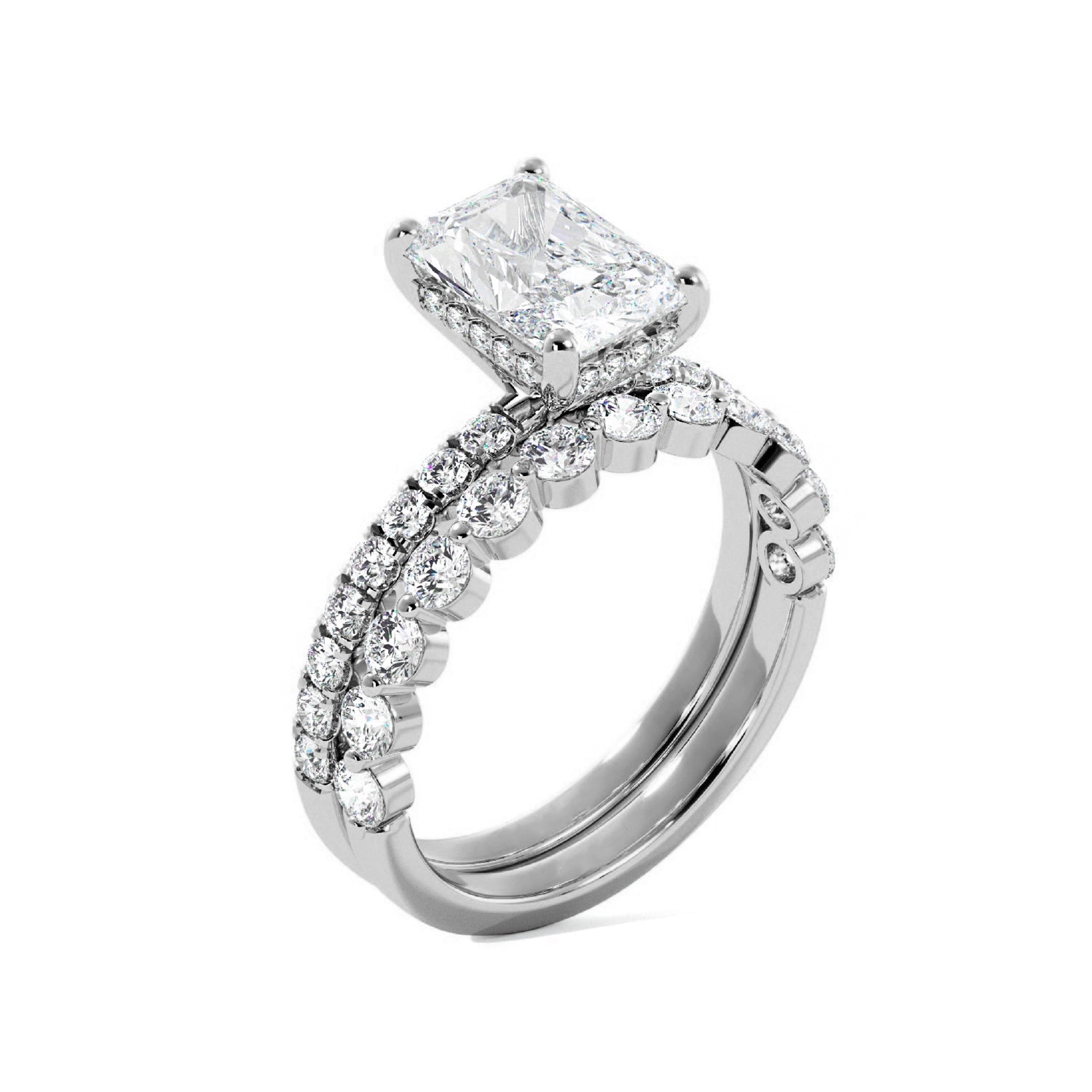 Radiant Engagement Ring with Floating Bubble Wedding Band