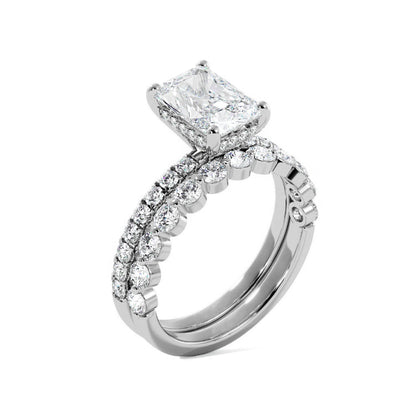 Radiant Engagement Ring with Floating Bubble Wedding Band