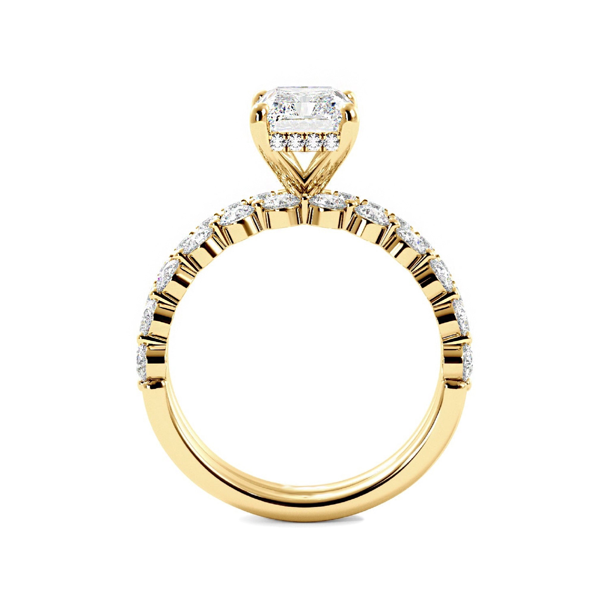 Radiant Engagement Ring with Floating Bubble Wedding Band