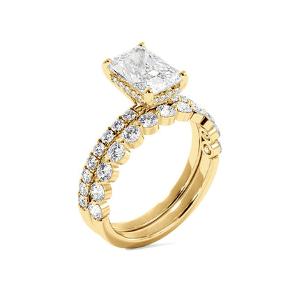 Radiant Engagement Ring with Floating Bubble Wedding Band