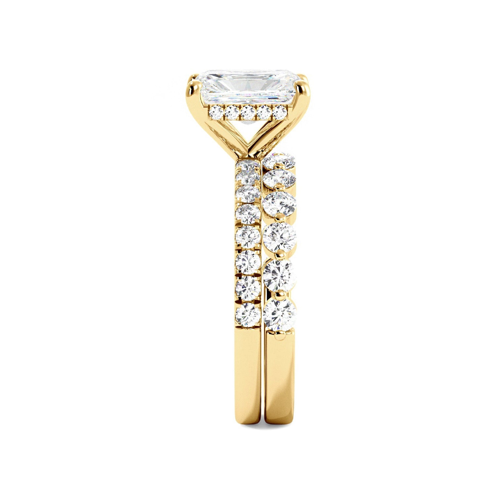 Radiant Engagement Ring with Floating Bubble Wedding Band