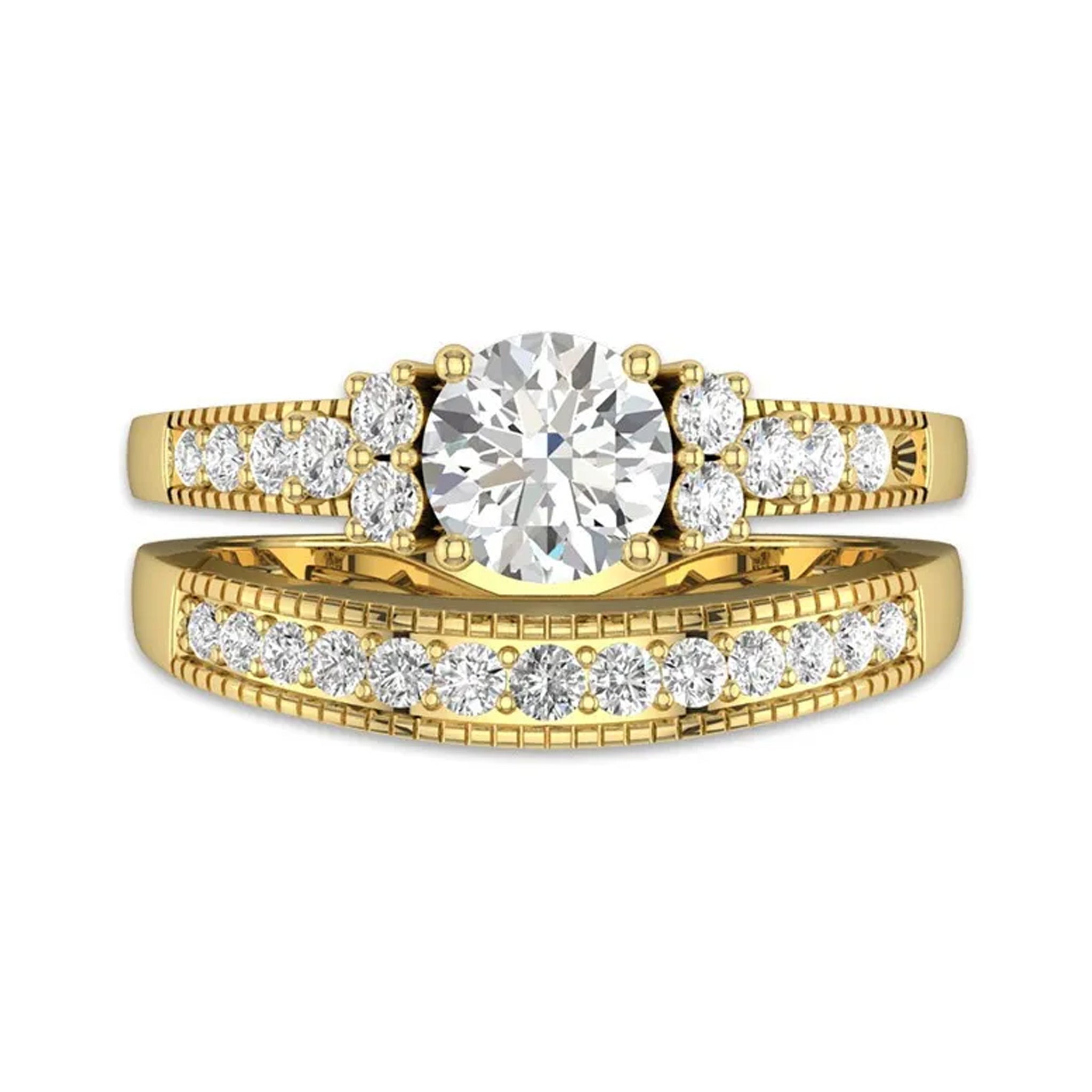 Vintage Inspired Moissanite Bridal Wedding Ring Set