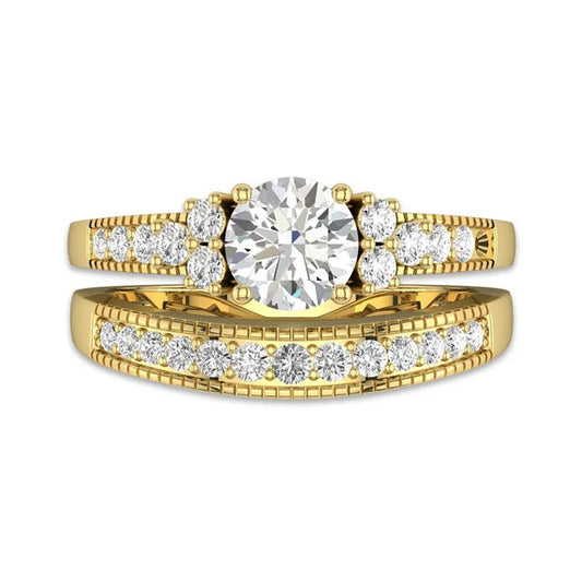 Vintage Inspired Moissanite Bridal Wedding Ring Set