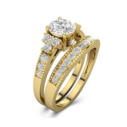 Vintage Inspired Moissanite Bridal Wedding Ring Set