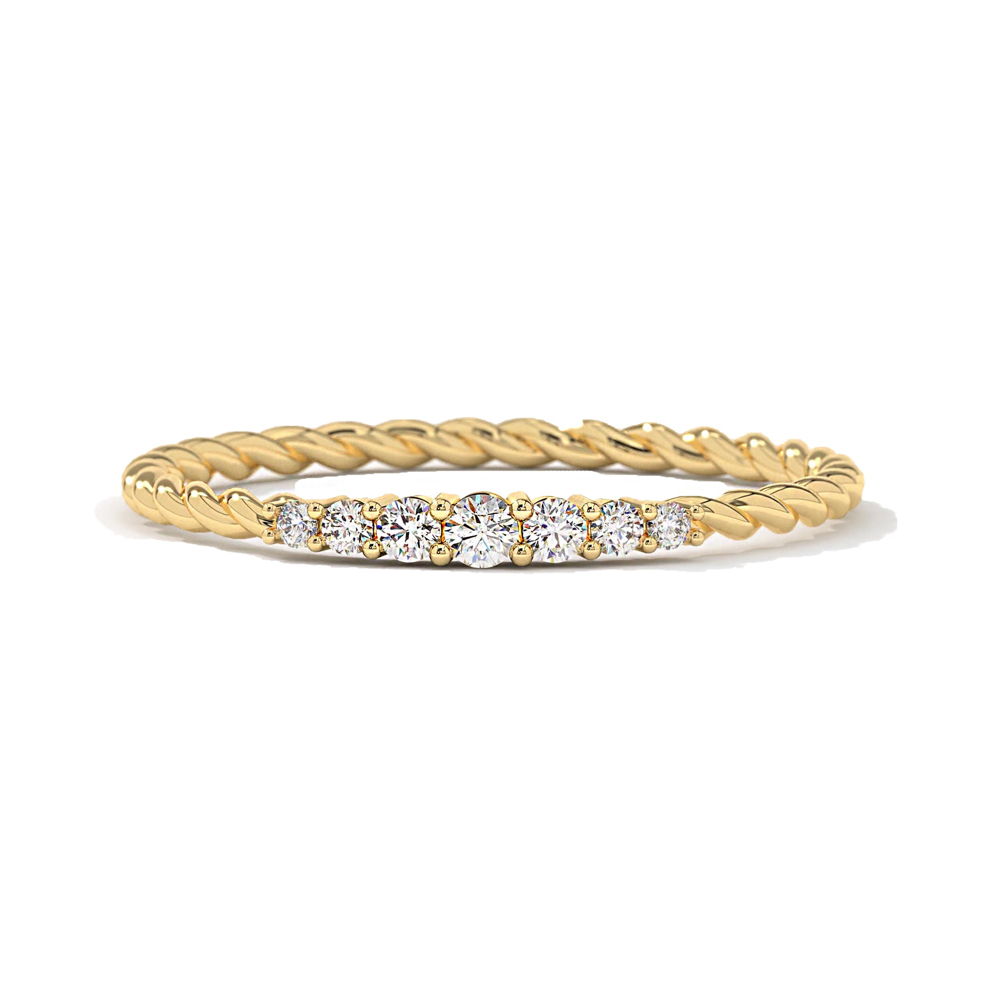 Yellow gold Seven Stone Twisted Rope Braided Diamond Wedding Ring with round lab diamonds in a classic twisted band design.